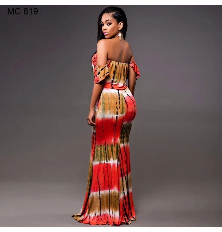 Mc619 2017 African Styles Printed Strapless Flouncing Maxi Dress For ...