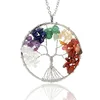 Handmade Wrap Wire Healing Stone Life Tree Pendant Long Chain Necklace