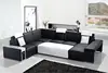 Black Leater Corner Sofa with White Table