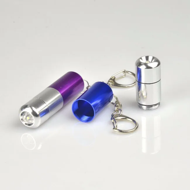 Mini Waterproof Aluminum Pill Bottle Holder Container Keychain Light