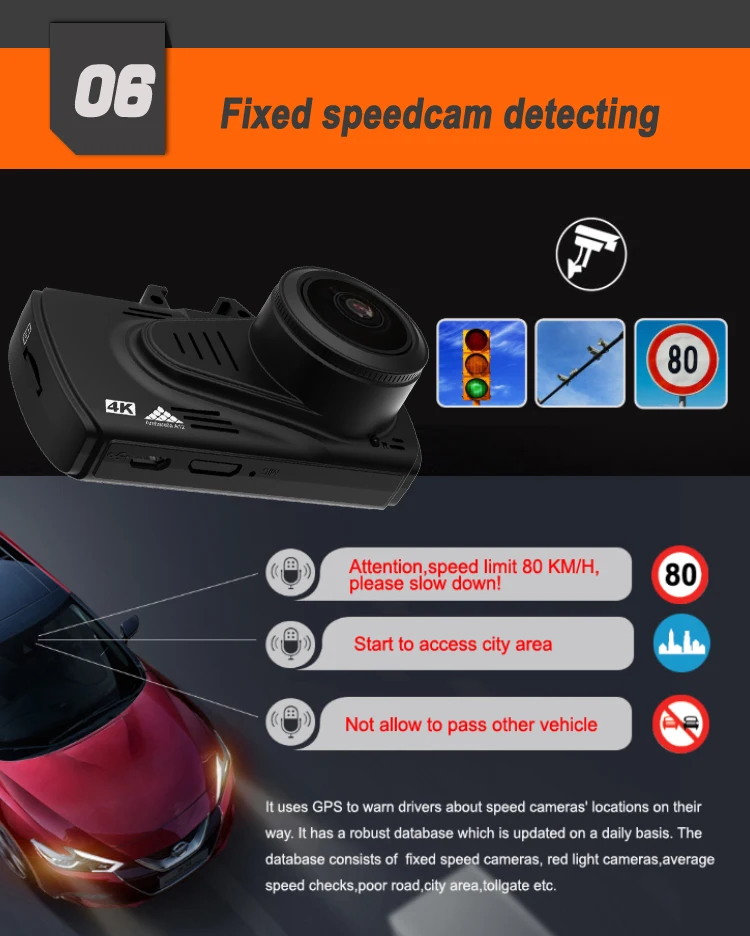2019 Ambarella A12 Sony IMX335 2160P 4K Dash Cam Car DVR GPS WIFI Speed Alarm