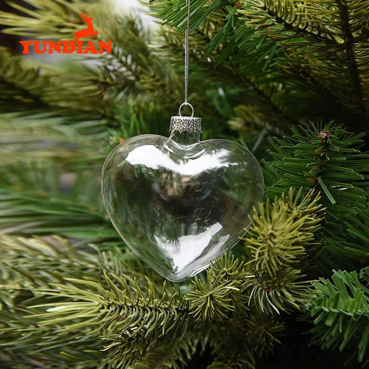 Blown Cheap Hanging Clear Glass Heart Shaped Ornaments For Christmas