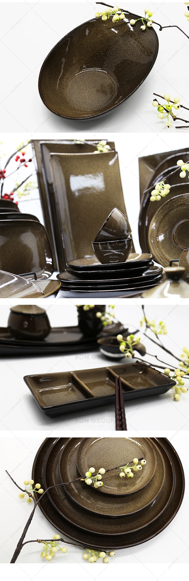 Factory Wholesale Nordic Style Restaurant Dessert Flat Plates Baking Dish 10 Inch Brown Color Glazed Ceramic Round Dinner Plates