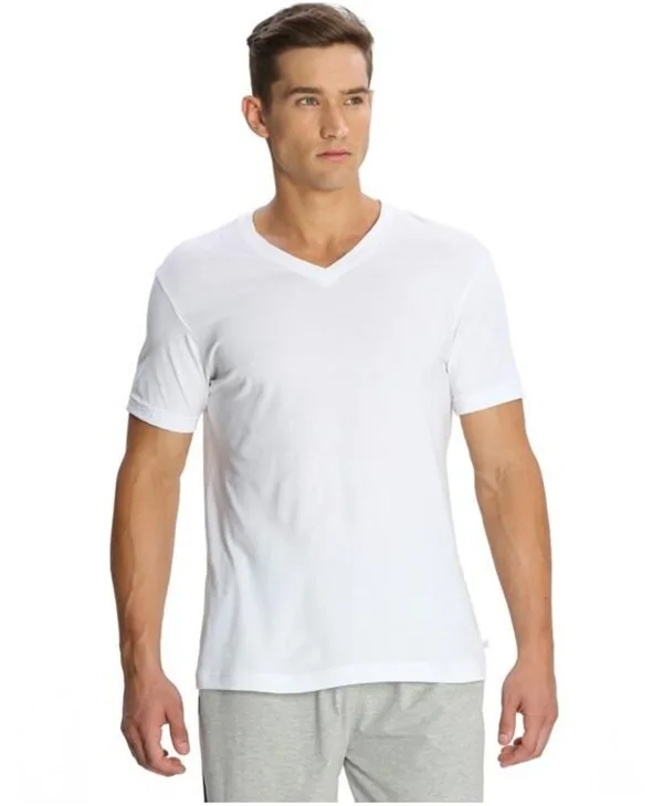 Slim Fit Soft-touch Jersey Mens V-neck Plain White Cotton T Shirt - Buy ...