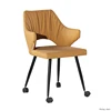 Cheap leather fabric seat metal tube leg with rotatable rolling function dining office chair