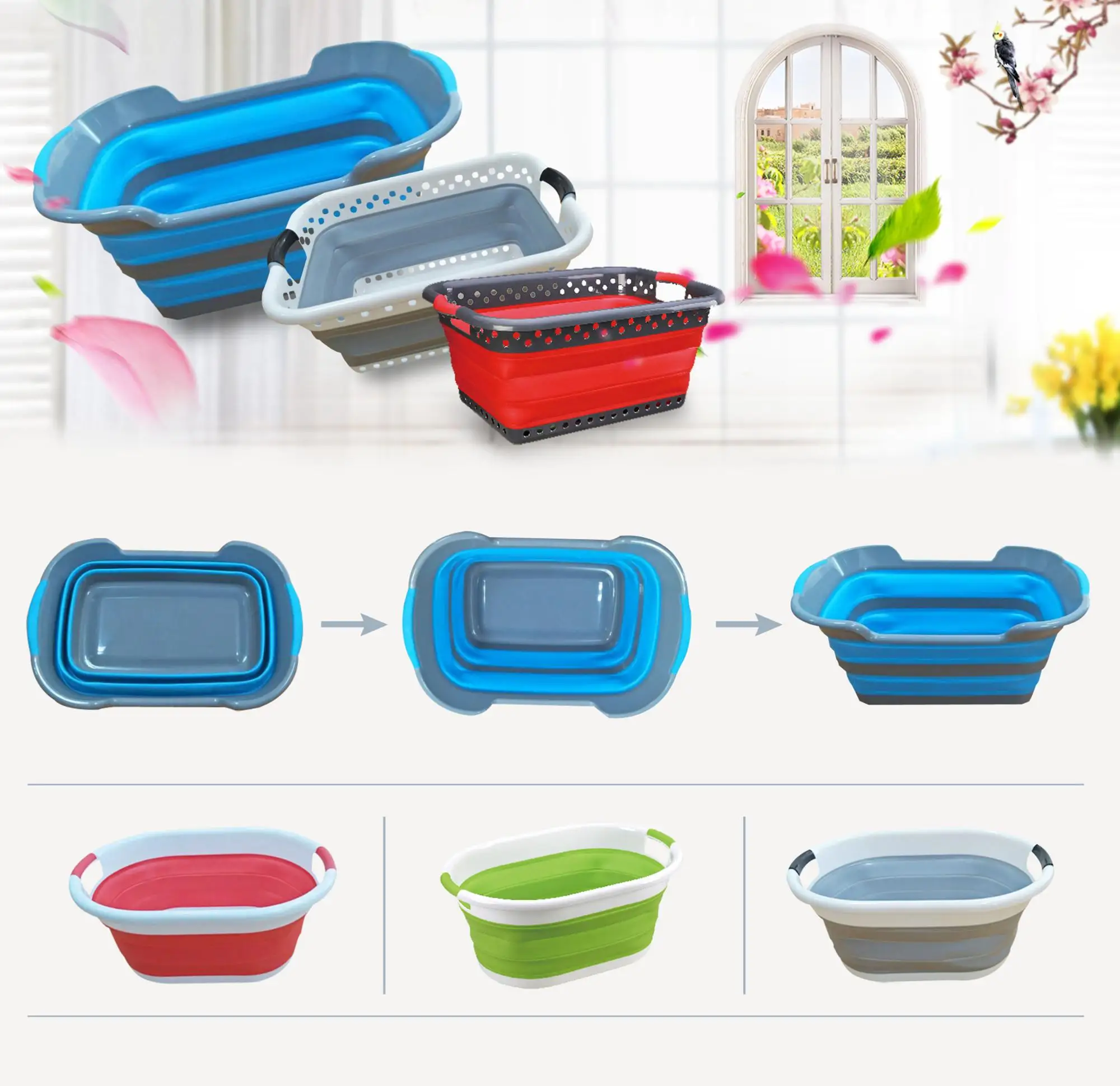 Plastic Collapsible Laundry Basket Silicone Folding Laundry Basket ...