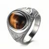 Wholesale Men's Stainless Steel Oval Tiger Eyes Gemstone Class Rings