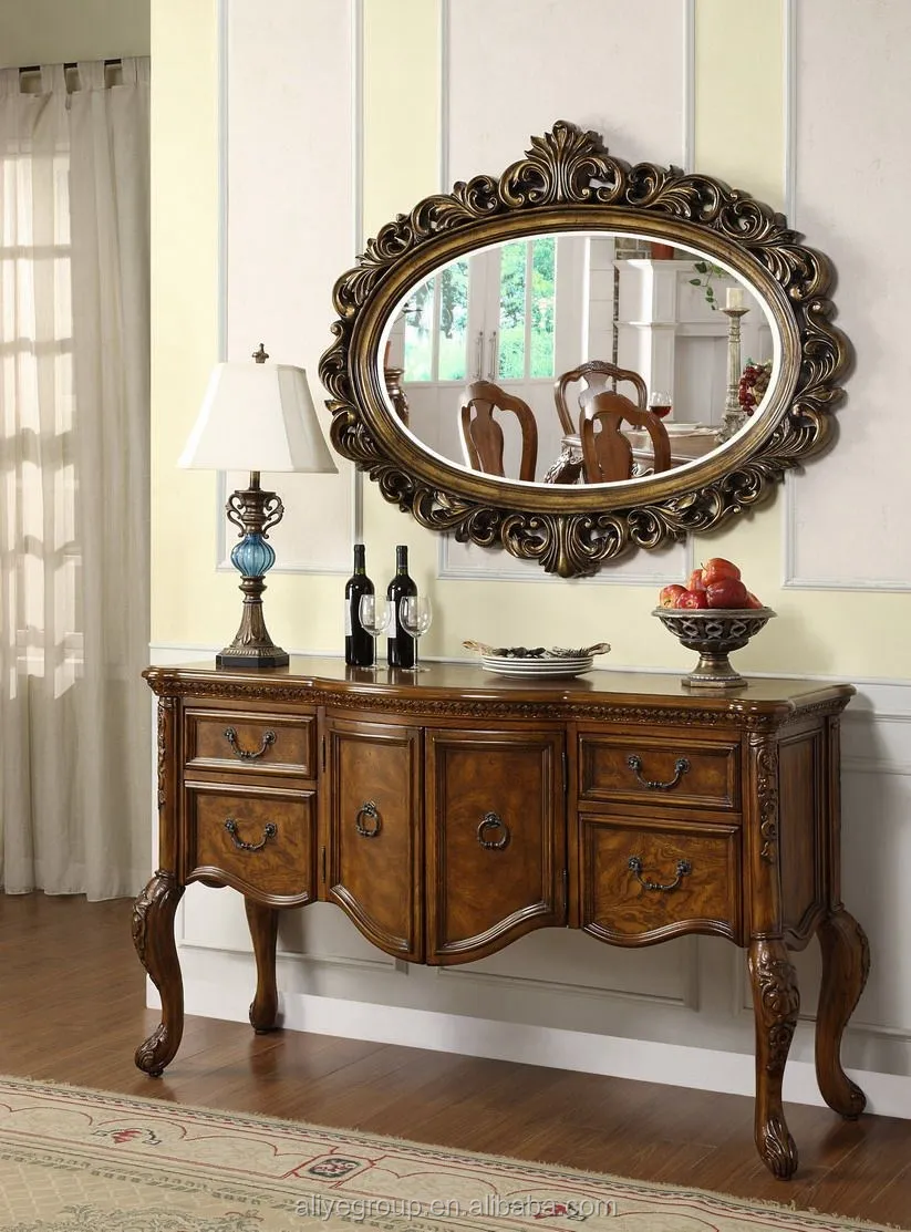 Mct02 Antique Style Round Mirror Solid Wood Console Table Oak