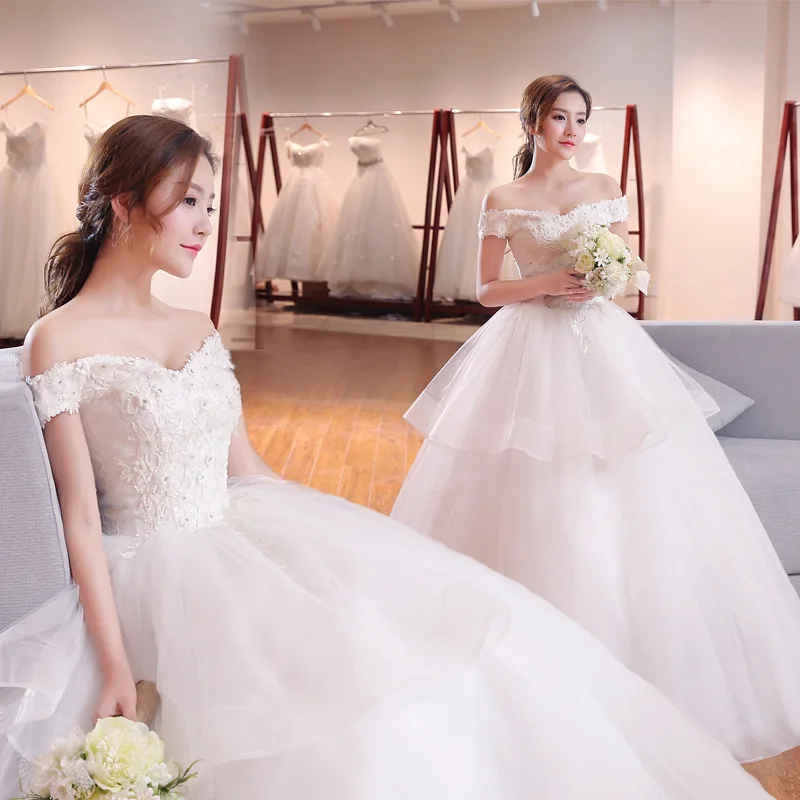 Fashion Korea Style Princess Lace Flower Decorate Ball Gown Wedding ...