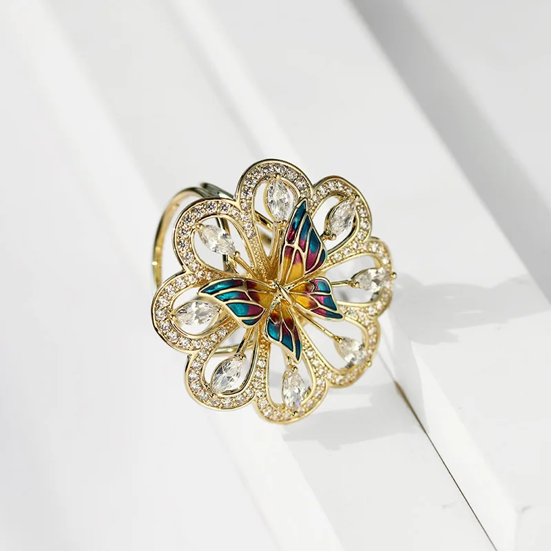 优雅时尚定制女性铜合金动物首饰手工花金属胸针锆石蝴蝶韩国女性胸针