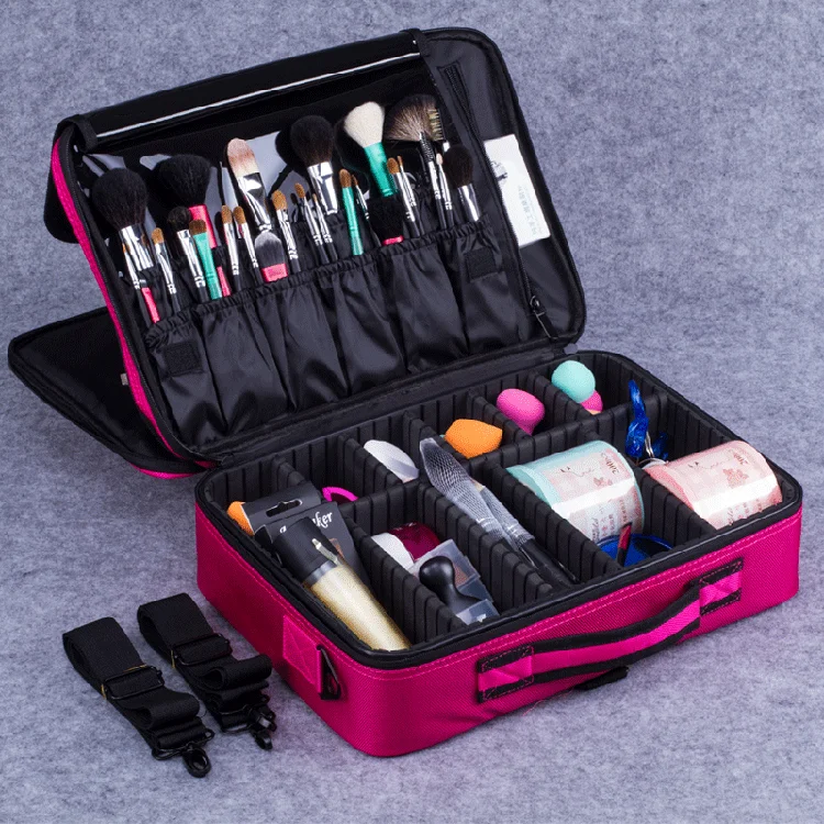 Portable Makeup Bag 3 Layers Waterproof Travel Cosmetic Case Brush ...