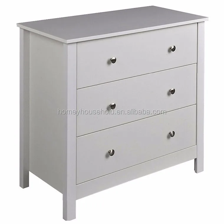 White Chest Of Drawers With 3 Drawers,Metal Runners,Chrome Handles