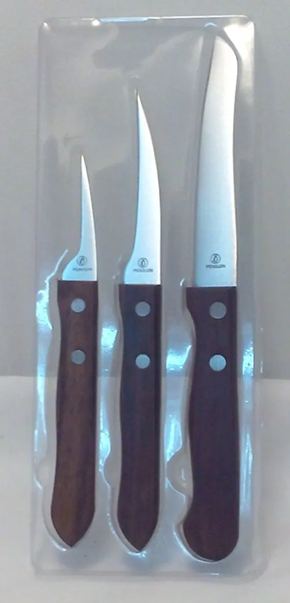 Authentic Thai Fruit and Vegetable Carving Knives Set, High Quality Standard Steel Knife 3 Pcs Set , Carving Knife 2”, Coring Knife 3” , Paring Knife 3” , Pro Art Carving Knife with Wood Handle