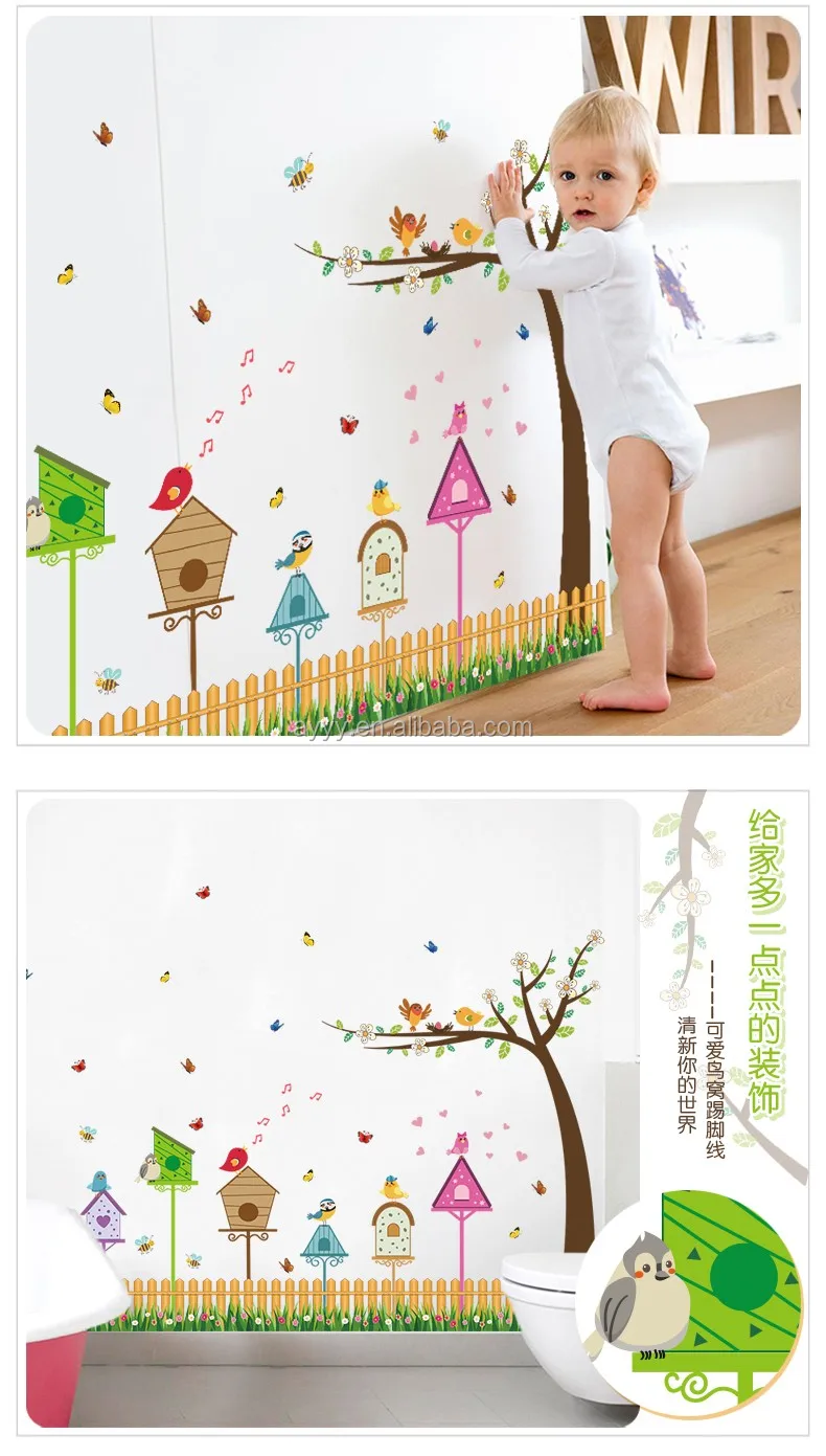 Sk9085 Kartun Burung Sarang Burung Diy Kids Room Dekorasi Wall