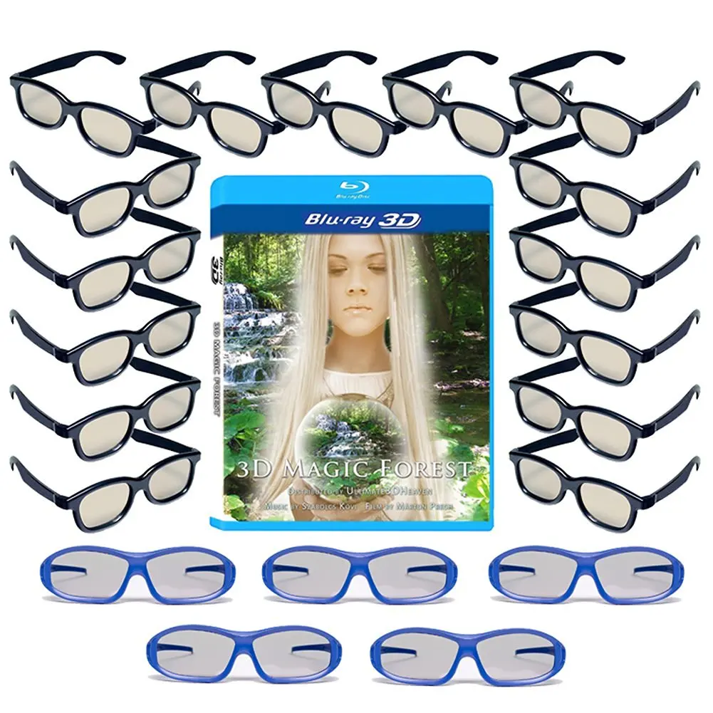 20 Universal Passive 3D Glasses Family Pack for LG, SONY and all other Passive 3D TV’s - Plastic 3-D Glasses - Includes 3D Blu-ray, 5 Premium Master Image and 15 Adult RealD Compatible 3D Glasses