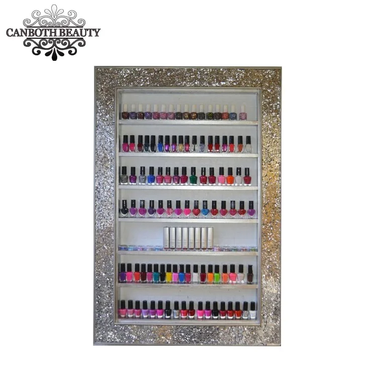 Custom Nail Varnish Display With Led Light & Nail Shop Wall Nial Polish Rack Of Beauty Salon Cb