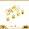 POYA Jewelry Men's Gold Plated White Mother of Pearl Shell Cufflinks And Stud Set Suit French Tuxedo