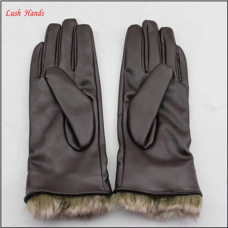 Women's PU Leather Gloves with Fur Cuffs