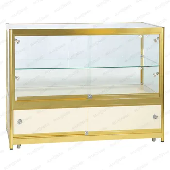 Glossy Gold Glass Display Cabinet For Watches With Flush