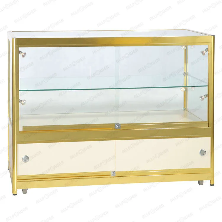 Glossy Gold Glass Display Cabinet For Watches With Flush Mounted