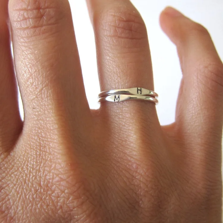 LYR0232-Initial ring. Silver ring band. Personalized stacking rings  (3)