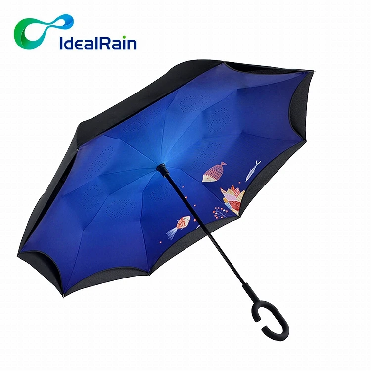 New Modern Upside Down Reverse Umbrella C-Handle Double Layer Inside-Out US 