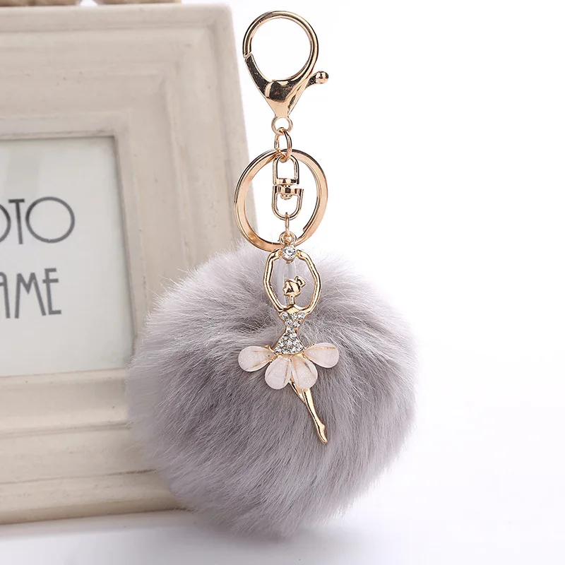 Cute Rabbit Fur Ball PomPom Phone Car Keychain Pendant Handbag Charm Key Ring 