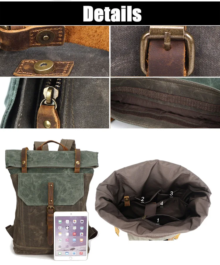 Latest multi color waxed canvas design camping outdoor waterproof bicycle rucksack bagpack backpack for traveling
