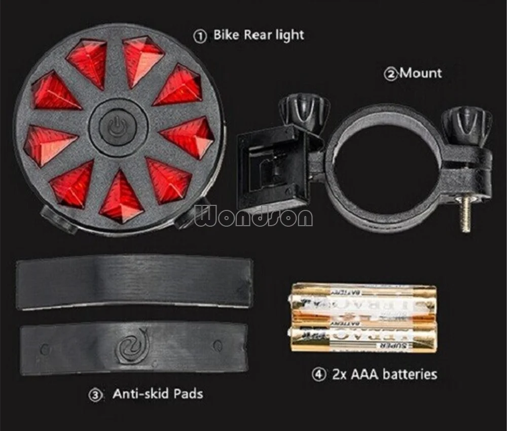 Red Blue White Safety Waterproof Flashing Aaa Battery Bike Rear Tail 9