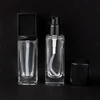 Simple and generous bottle body square 30ml transparent glass cream serum lotion foundation pump bottle with spray