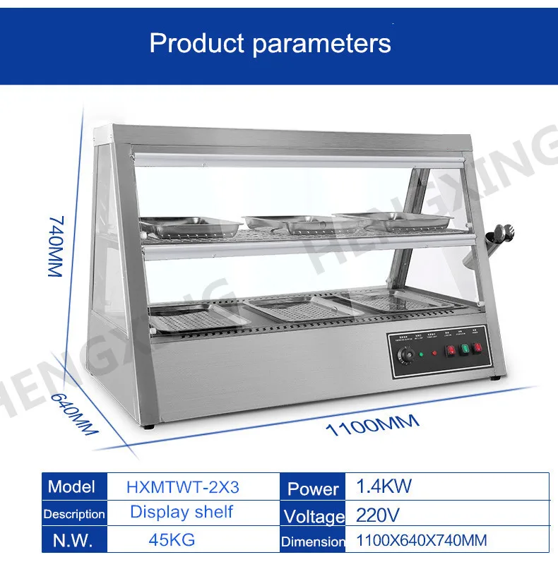 Glass Food Display Chicken Warmer Cabinet Food Heater Showcase For