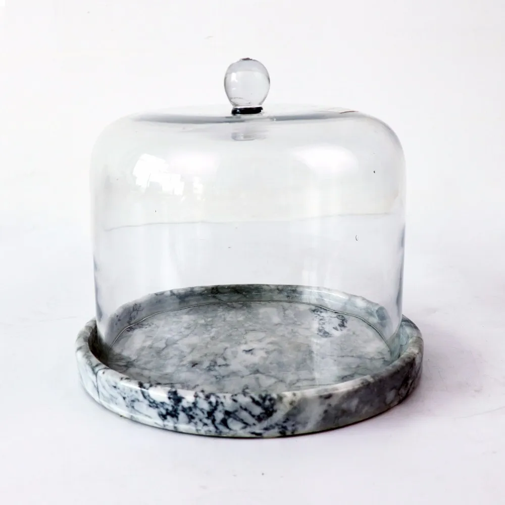 Marble Cake Stand With Glass Dome Cover / Transparent Dust Marble Cake Stand With Glass Dome Cover / Transparent Dust