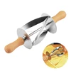 YIJIA practical baking tool stainless steel italian bakery dough roller croissant cutter with wood handle