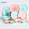 wholesale popular Creative design flower shape porcelain plate dinner set with gold rim