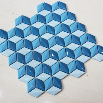 Mosaico De Cerámica Rombo 3d Azul Y Blanco - Buy Azulejos De Mosaico De
