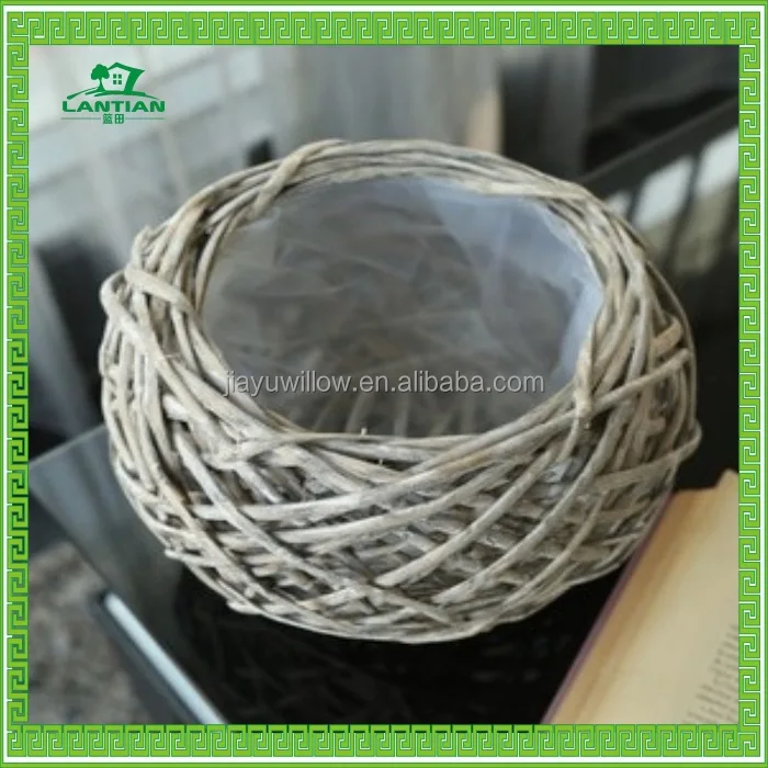 100handmade Natural Plastic Lined Grey Wicker Flower Plant Pot Flower