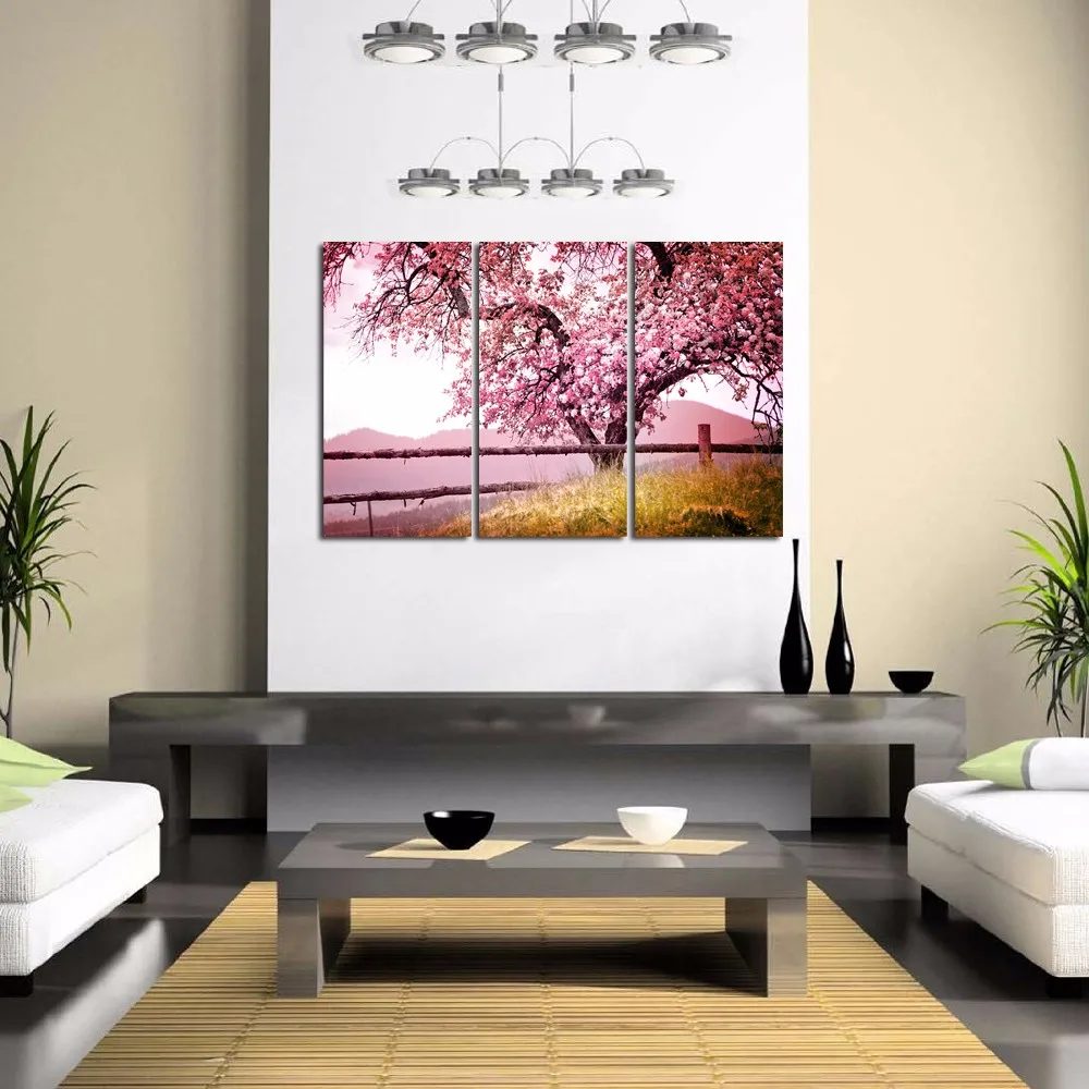 Arbres De Fleurs De Cerisier Art Mural3 Pièces Automne Forêt Impression Sur Toilecadre En Bois Toile Giclée Illustration Buy Art Mural Fleur De