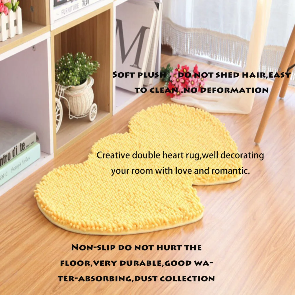 Chenille Double Heart Mat Super Soft Anti Skid Area Rugs Carpet Bathroom Bedroom Stairs And Floor Decorations Gy