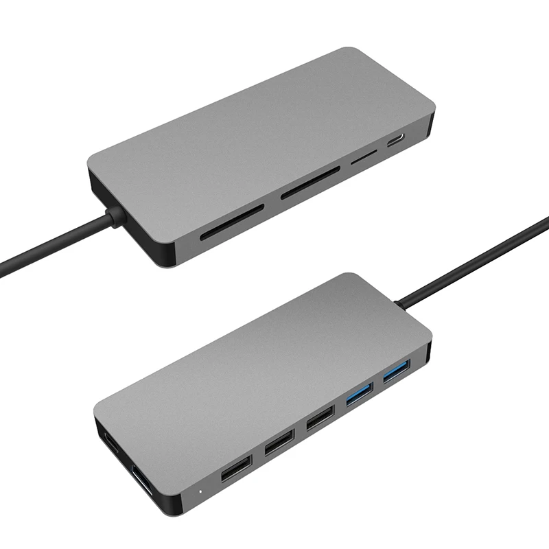 HYD-9845T Aluminium alloy 11 in 1Type c HUB with3.0 card reader 4k ultra HD PD charging 87W 5Gbps super speed data transmission - ANKUX.COM