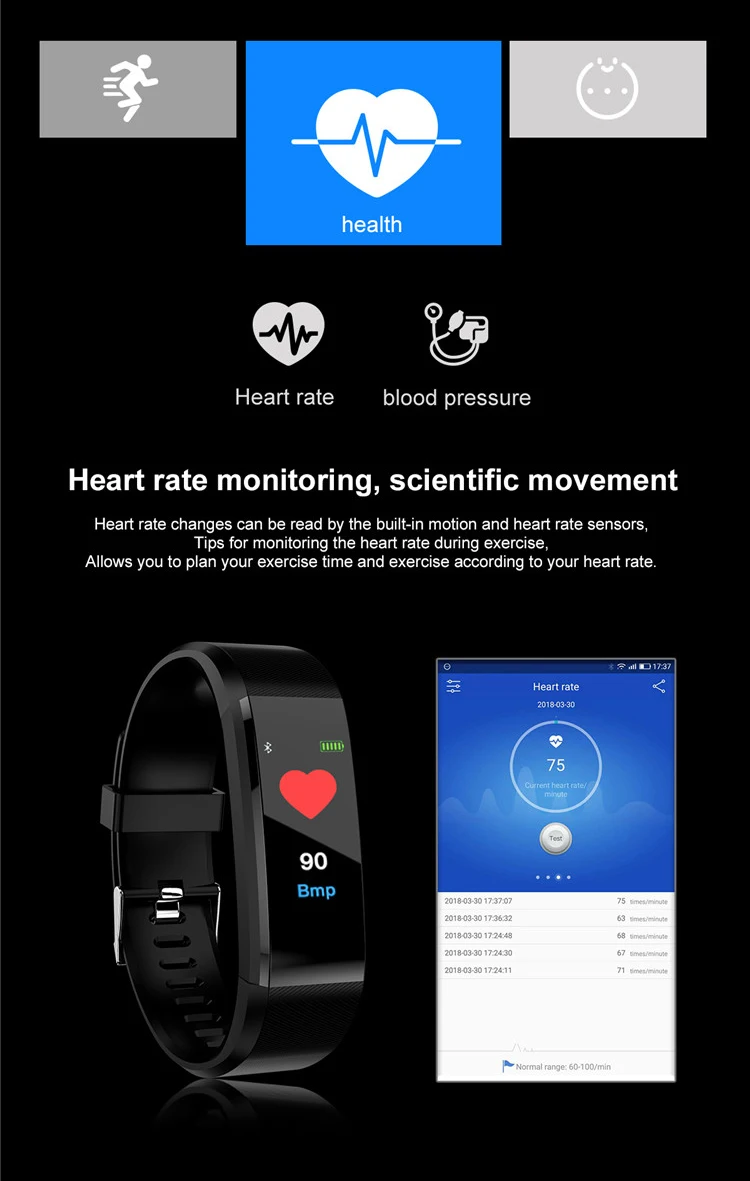 HOT Sale 115plus smartwatch Heart Rate Monitor Pedometer Fitness Tracker watch band smart bracelet 115plus