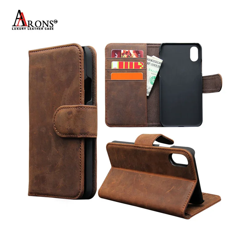 Standing Flip Cover Wallet Style Real Leather Cell Phone Case With 3 Card Slots, Luxury Cover For iPhone X Back Case Leather