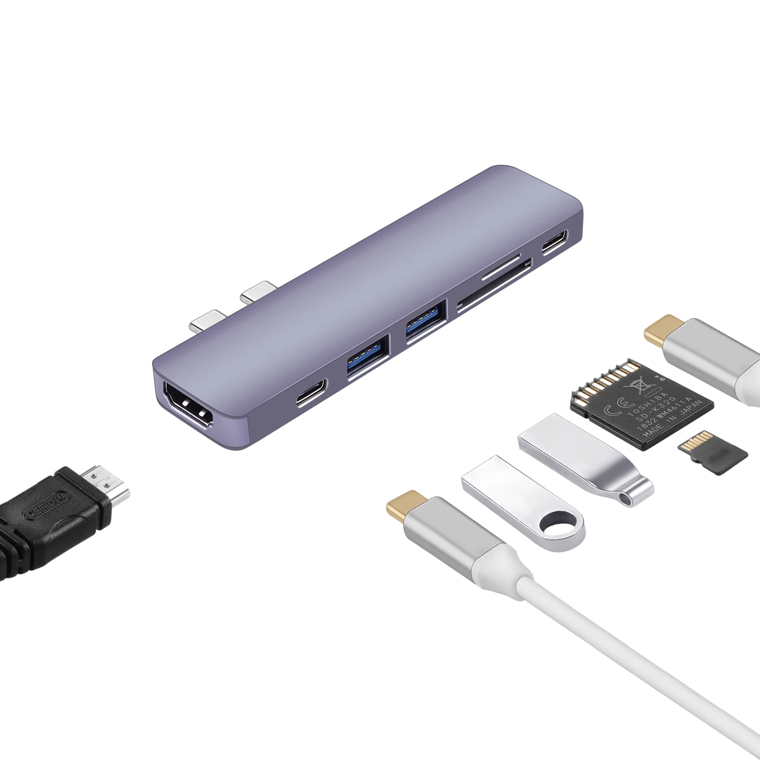 Китайский производитель 7 в 1 USB C многопортовый адаптер USB Type-C Hub для macbook pro со слотом sd/tf