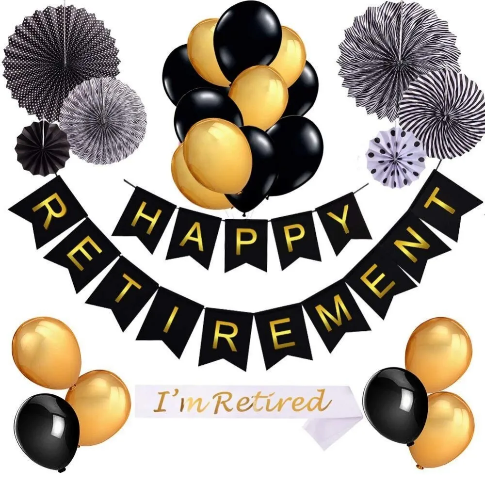Happy Retirement Banner Party Decoration Kit,Retirement Sash,Gold And ...