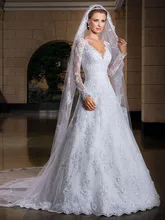 2015 New vestido de noiva sexy Long Sleeve Wedding Dresses Custom-Made Bridal Gown