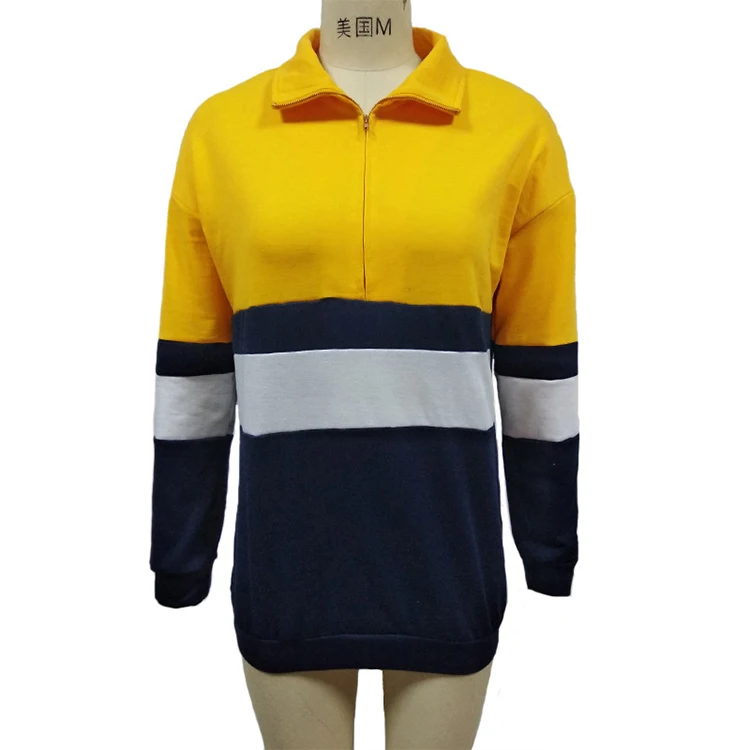 Wholesale Color Blocked Half Zip Pullover Sweatshirt For Women - Buy
