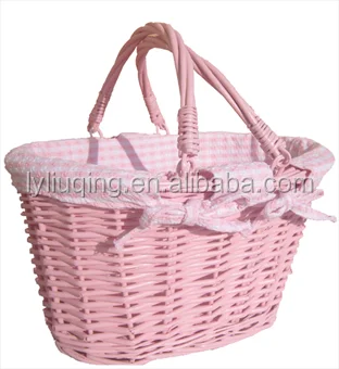Lined Wicker Baskets With Handles Pink Storage Lined Wicker Baskets With Handles Pink Storage