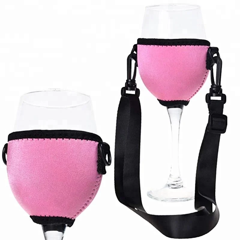 Customized Cooler Holder Neoprene Wine Glass Sleeve With Neck Strap