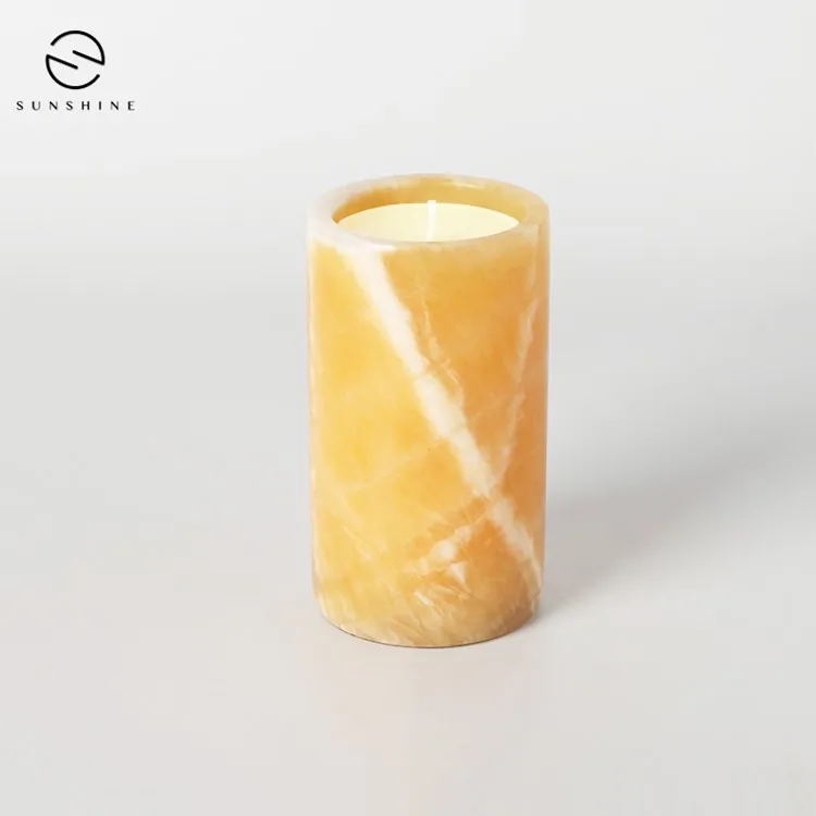 Custom Marble Stone Candle Jar With Rose Gold Metal Lid Wedding Marble