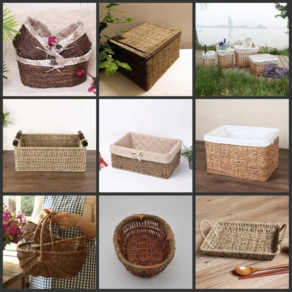 Fresh Color Grass Basket Weaving Handmade Grass Basket With Handle For