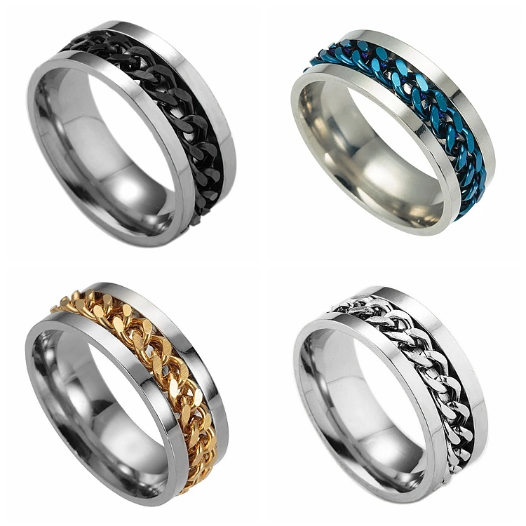 Fashion Boys Finger Stainless Steel Rings,Black River Rotatable Chain ...